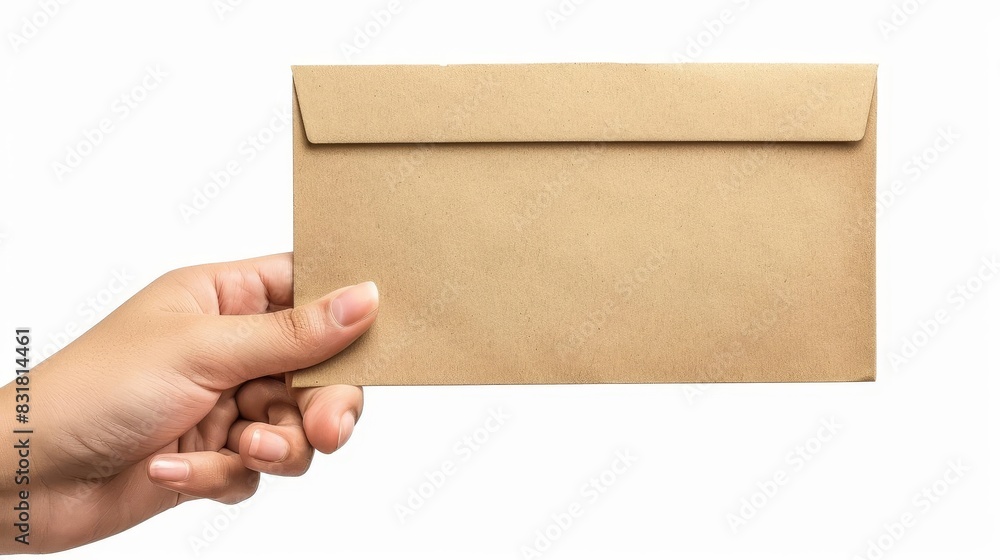 Hand holding a delivery note, isolated on white background, Hand holding a delivery note, isolated on white background,