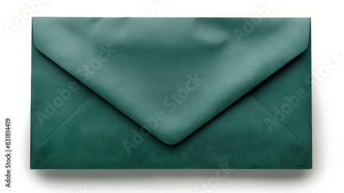 Green mailing envelope, isolated on white background,  photo