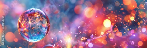 Wallpaper Mural Top-down perspective of a lustrous bubble amidst a dynamic splash of serum, with vibrant bokeh lights creating an ethereal atmosphere, digital painting style Torontodigital.ca