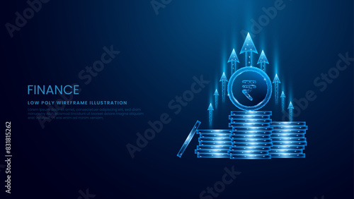 Business and finance concept with a stack of rupee coins growing and increasing. Rising upward graph arrows and Investing money concept vector illustration