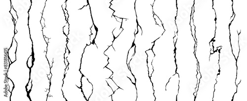 Broken wall crack, seamless cleft crackles. Vector crashed holes on plaster or ground surface texture, earthquake cracking destruction, damage fissure, gap after disaster isolated on white background