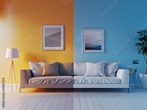 Split-Screen Minimalist Interiors, 3D Illustration