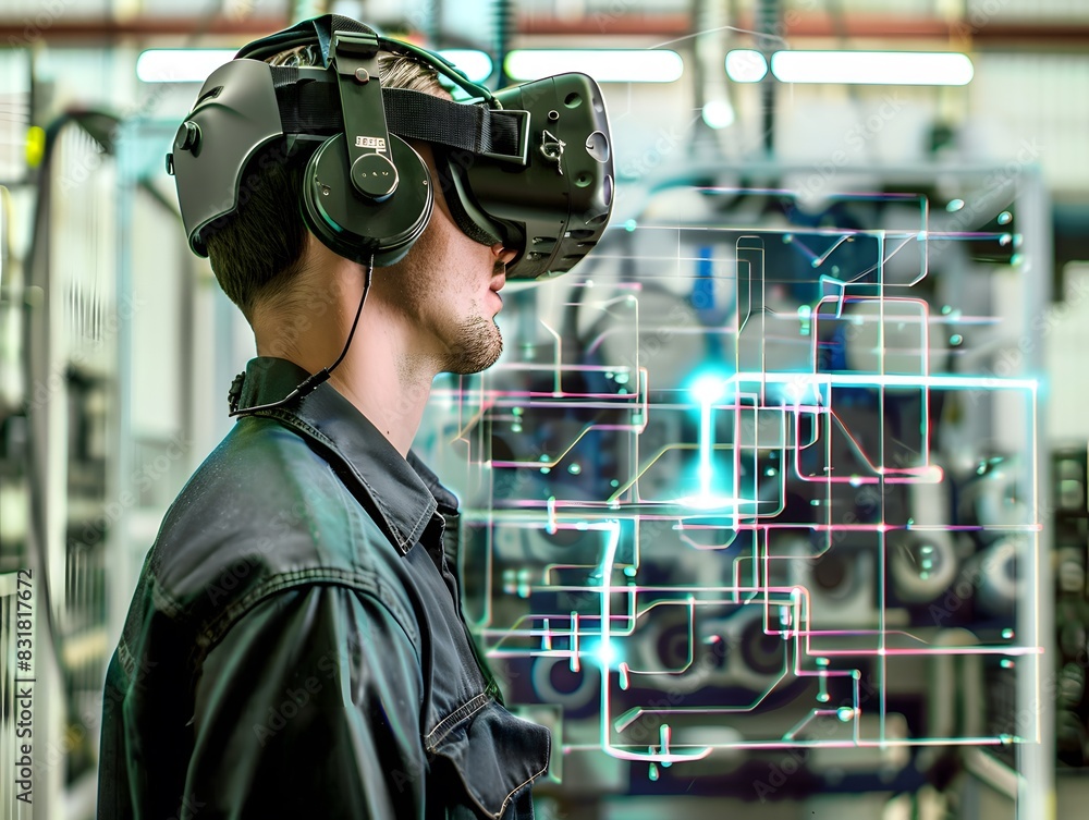 Illustration of Using AR and VR for training, maintenance, and design visualization in industrial environments. Ai Generate. Illustration of Using AR and VR for training, maintenance, and design visualization in industrial environments. Ai Generate.