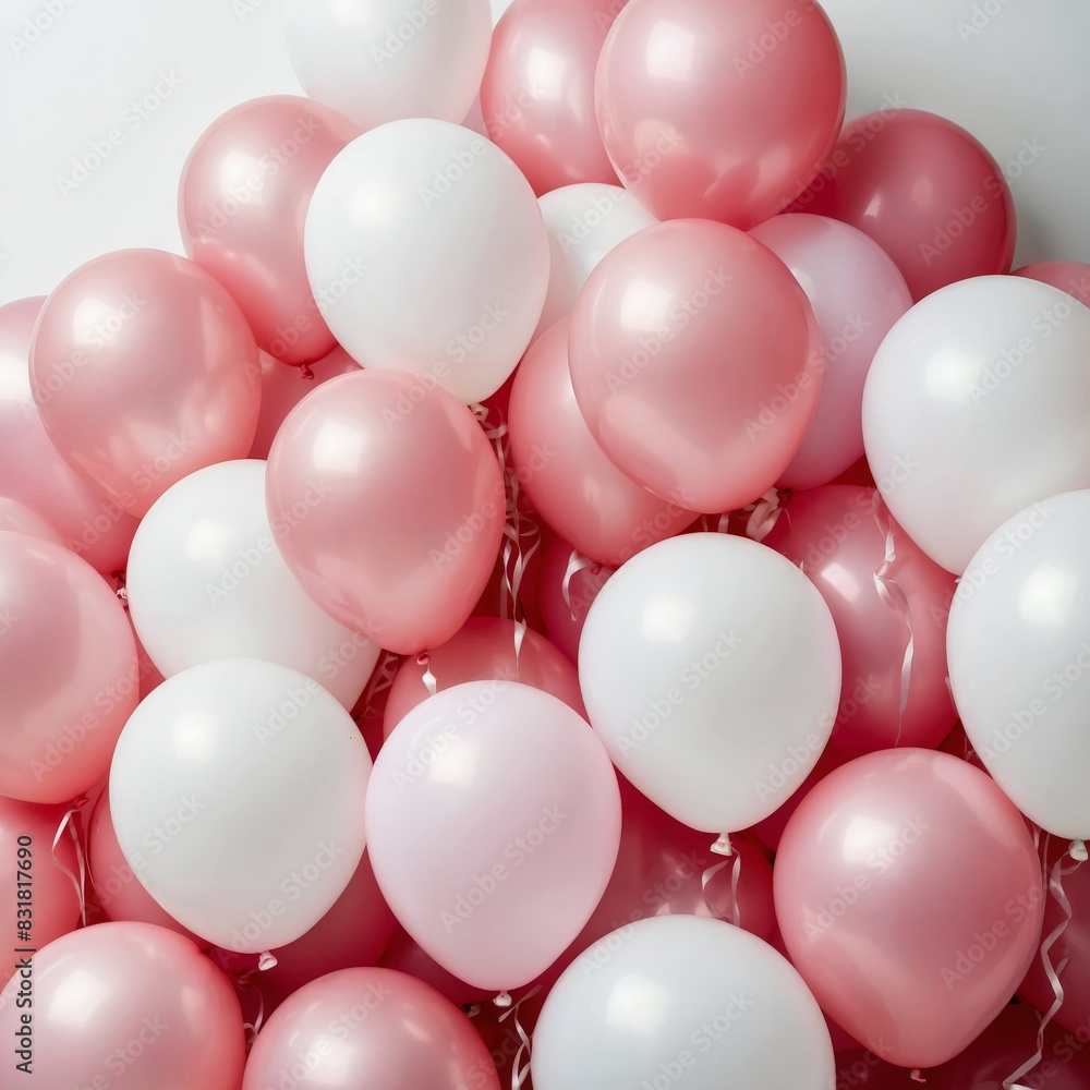 Background with balloons, pink and white balls. Generation by AI Background with balloons, pink and white balls. Generation by AI