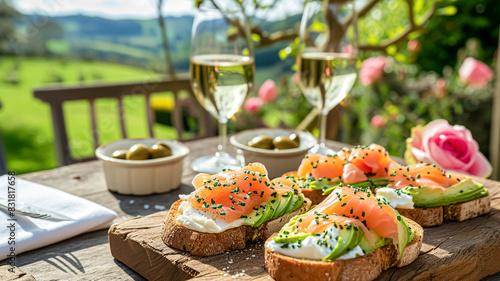 Avocado toast with smoked salmon for breakfast  homemade cuisine and traditional food  country life