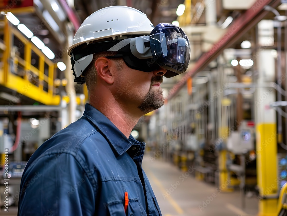 Illustration of Using AR and VR for training, maintenance, and design visualization in industrial environments. Ai Generate. Illustration of Using AR and VR for training, maintenance, and design visualization in industrial environments. Ai Generate.