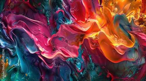 3D illustration of abstract expressionism, featuring a chaotic blend of vibrant colors, dynamic shapes, and intricate textures, creating a visually captivating and emotionally charged composition in photo