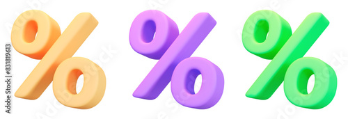 3d percent discount yellow, purple and green color on isolated background. Voucher gift. Stock vector illustration