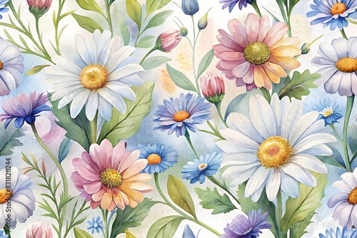 Botanical background with daisies and gerberas