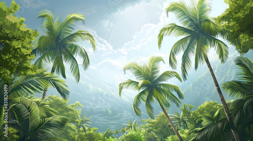 Realistic tropical landscape with palm trees swaying  AI generative