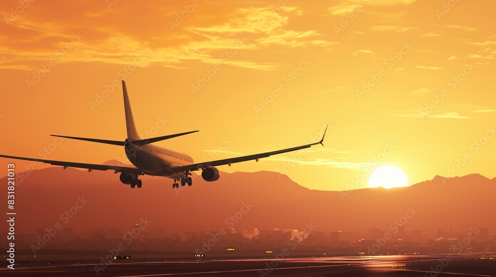 旅客機と夕日の風景10