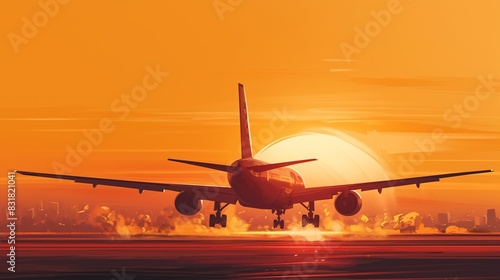 旅客機と夕日の風景13