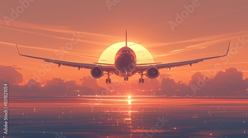 旅客機と夕日の風景14 photo