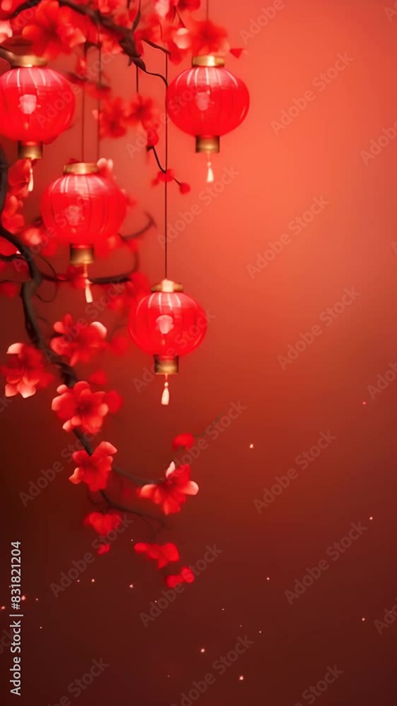 Red chinese lanterns with flowers on a red background Red chinese lanterns with flowers on a red background