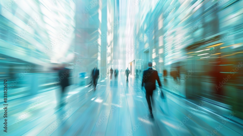 Quick motion of people blurs in modern corridor Quick motion of people blurs in modern corridor