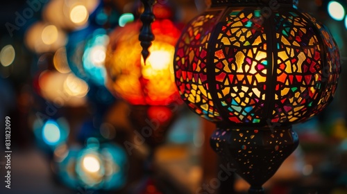 Vibrant moroccan lanterns at night