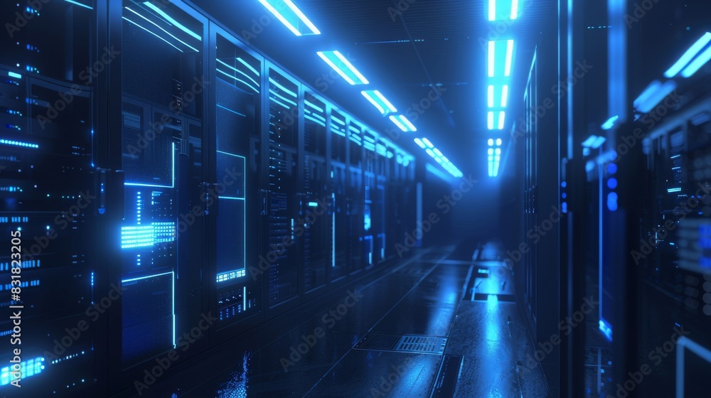 Luminescent blue ambiance in the futuristic data core Luminescent blue ambiance in the futuristic data core