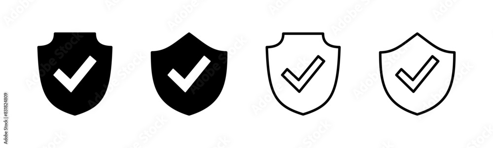 Shield check mark icon set. Protection approve sign. Safe icon vector Shield check mark icon set. Protection approve sign. Safe icon vector