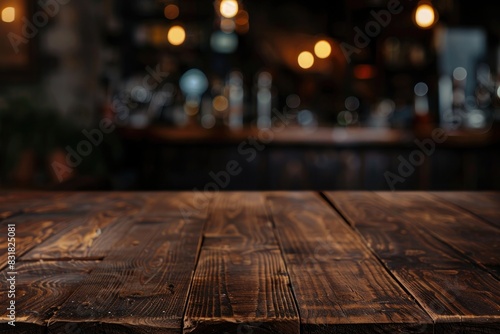 rustic wooden table with a vintage bokeh background