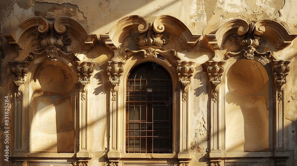 Fototapeta premium Sicilian Baroque archivolts feature dramatic scrolls, lavish details, and masterful light and shadow.