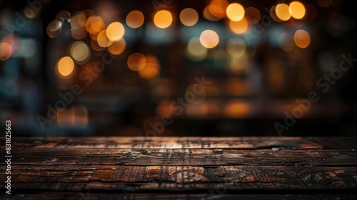 rustic wooden table with a vintage bokeh background