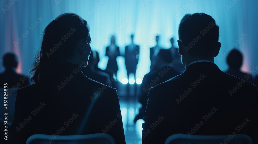 Fototapeta premium Intently watching a stage performance under a spotlight