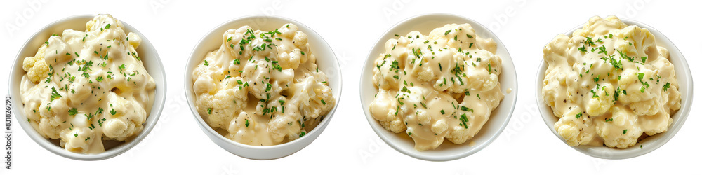 Cauliflower And Cheese Sauce isolated on transparent png background collection set . Generative ai Cauliflower And Cheese Sauce isolated on transparent png background collection set . Generative ai