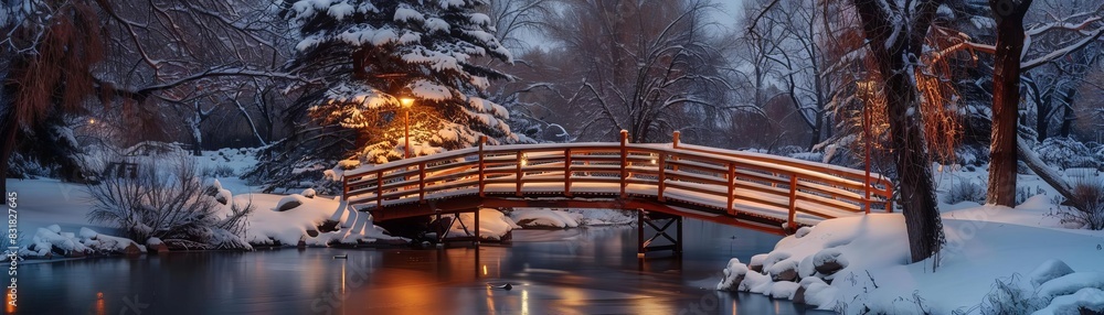Fototapeta premium Snowcovered bridge in the evening