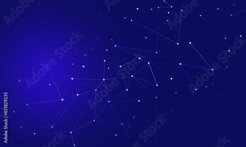 Blue abstract digital technology communication lines grid with dots background
