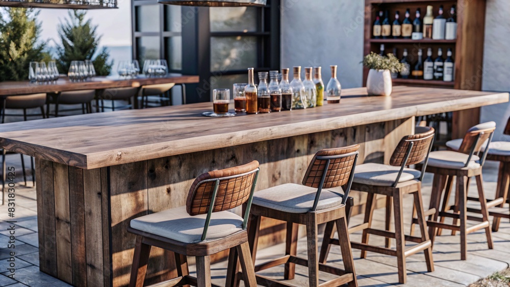 Cata de vinos en la naturaleza con mesa de madera en un rincón sereno Cata de vinos en la naturaleza con mesa de madera en un rincón sereno