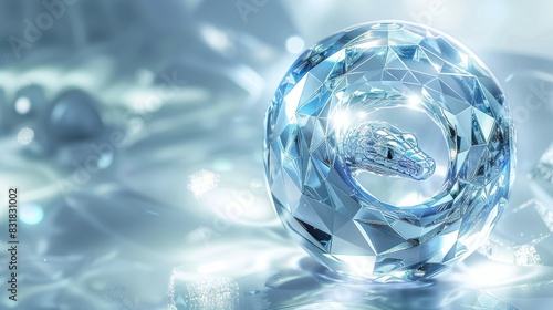 Wallpaper Mural Cyberpunk Crystal Snake in Glowing Transparent Sphere - High-Tech, Jewelry, Reptile, Futuristic, Hologram, Luminous, Reflective, Intricate Texture, Brilliant Coloring, AI-Generated 4K Wallpaper Torontodigital.ca