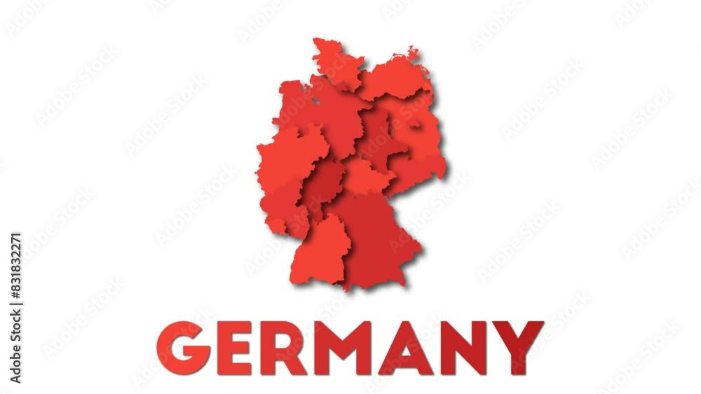 Germany map showing regions. Animated country map with title. 4k resolution animation. Germany map showing regions. Animated country map with title. 4k resolution animation.