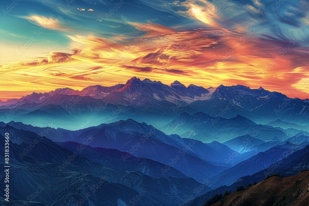 Colorful Sunset Over Majestic Mountain Range
