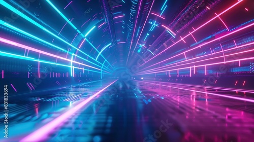 Futuristic empty neon background. High tech lines  studio product  future cyberspace concept. 3D illustration. copy space - Generative Ai