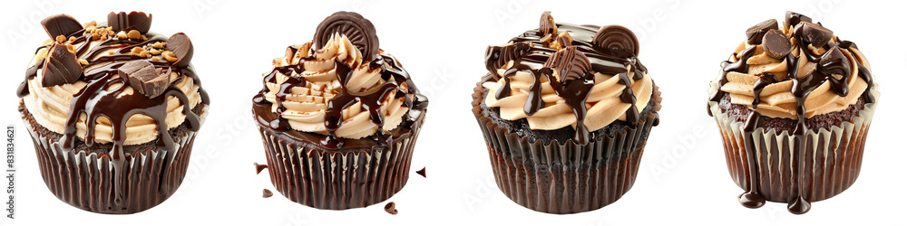 Peanut Butter Cup Cake With Peanut Butter Frosting And Chocolate Ganache For Peanut Butter Lovers isolated on transparent png background collection set . Generative ai Peanut Butter Cup Cake With Peanut Butter Frosting And Chocolate Ganache For Peanut Butter Lovers isolated on transparent png background collection set . Generative ai