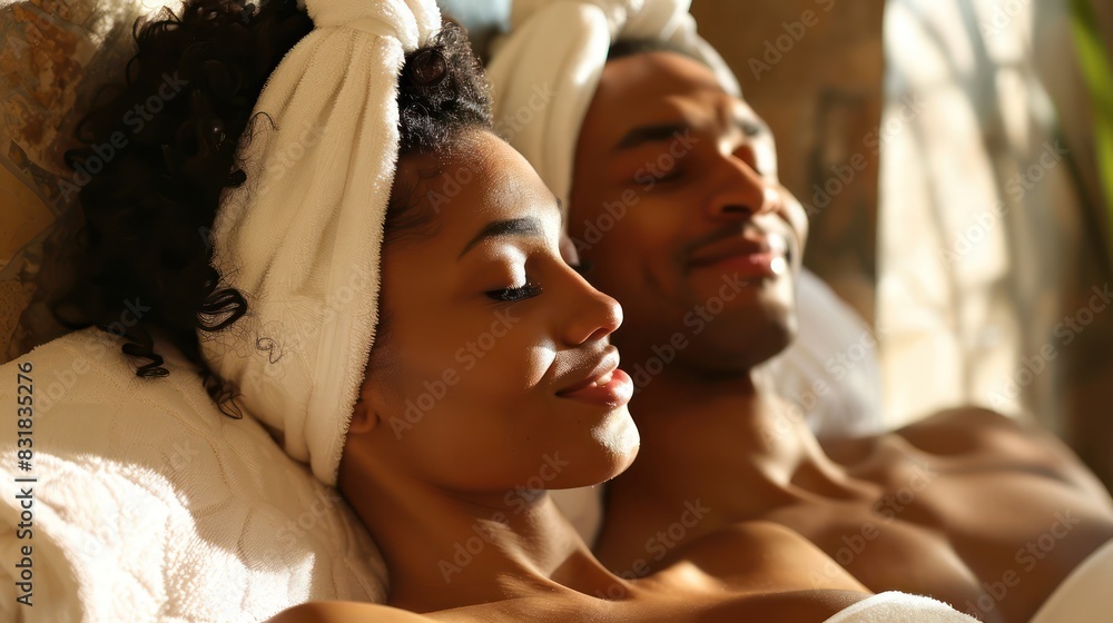 Couples Spa Retreat: Photograph a couple enjoying a romantic spa day together, receiving side-by-side massages, facials, or other treatments, promoting intimacy, connection, and self-care as a couple. Couples Spa Retreat: Photograph a couple enjoying a romantic spa day together, receiving side-by-side massages, facials, or other treatments, promoting intimacy, connection, and self-care as a couple.