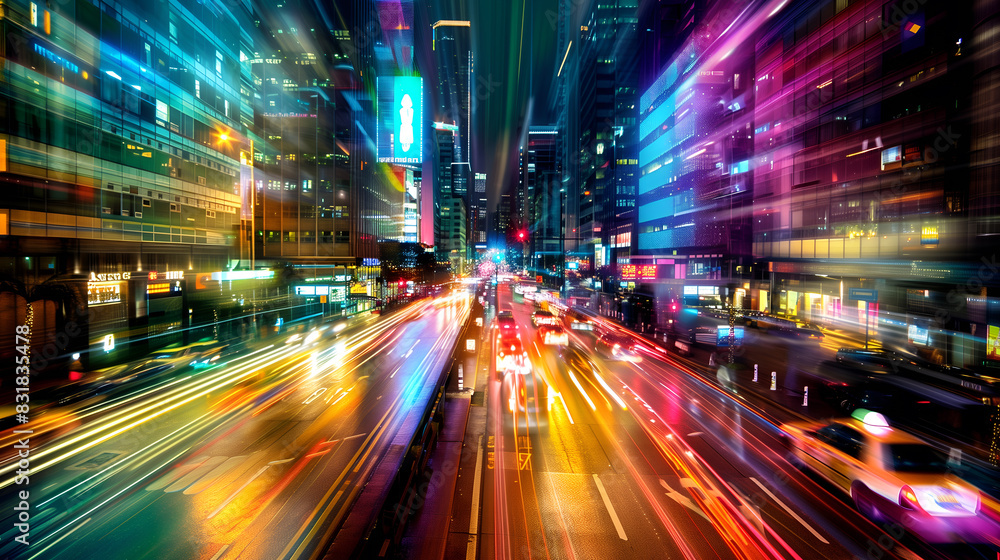 Time lapse photography of fast moving colorful vehicle lights on the road of a city. Time lapse photography of fast moving colorful vehicle lights on the road of a city.
