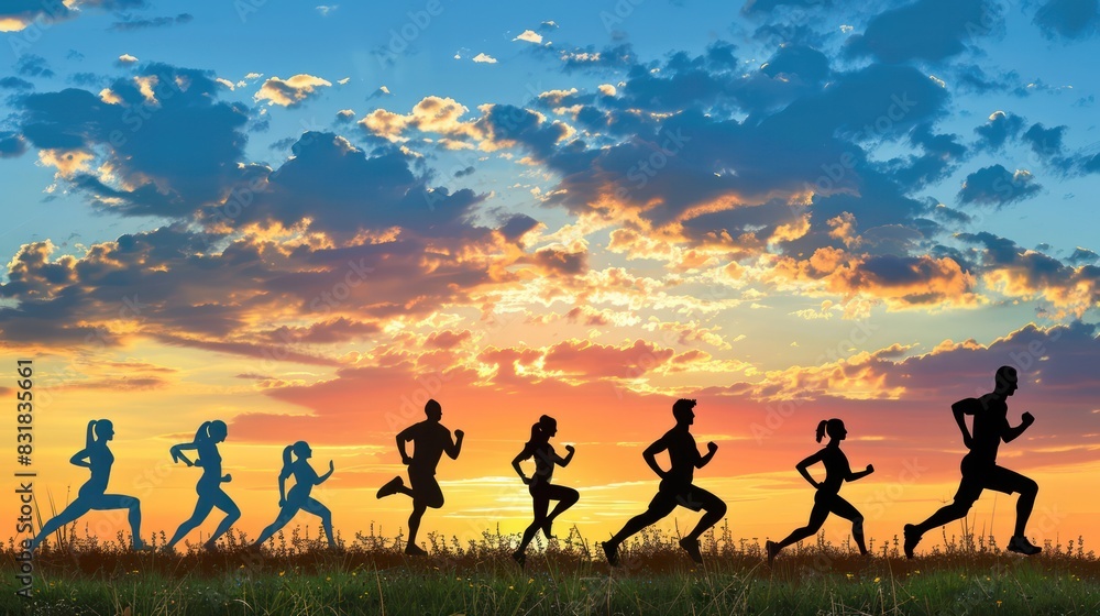 Exercise Variety: Illustrate a person engaging in a variety of physical activities such as jogging, yoga, and strength training, promoting the benefits of incorporating diverse forms. Exercise Variety: Illustrate a person engaging in a variety of physical activities such as jogging, yoga, and strength training, promoting the benefits of incorporating diverse forms.