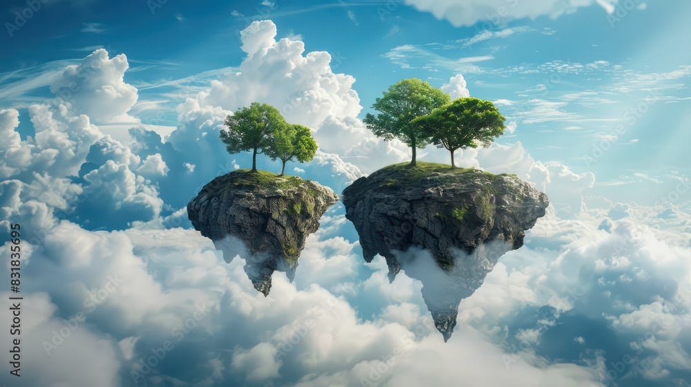 Floating Islands: Photograph surreal landscapes with floating islands suspended in the sky, defying gravity and challenging viewers' perceptions of reality. Floating Islands: Photograph surreal landscapes with floating islands suspended in the sky, defying gravity and challenging viewers' perceptions of reality.