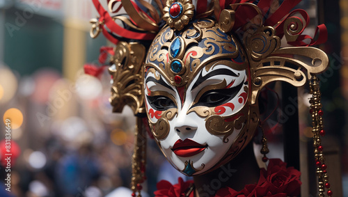 a person wearing a Venetian-style mask