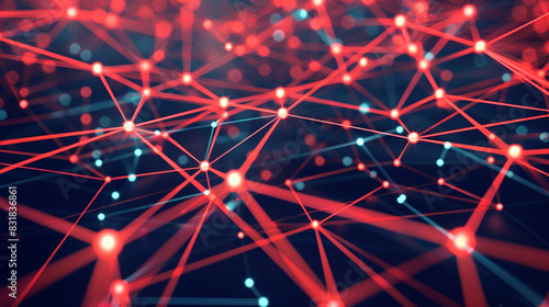 Fototapeta Naklejka Na Ścianę i Meble -  Navy blue plexus nodes in a bold bright red wireframe for a confident tech display,