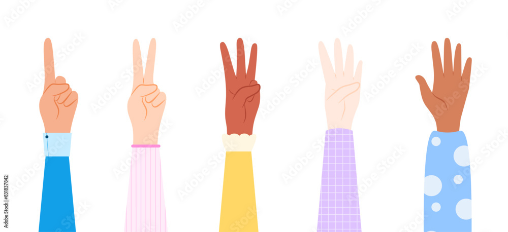 Fingers count one to five human hand gesture icon trendy flat illustration cartoon Fingers count one to five human hand gesture icon trendy flat illustration cartoon