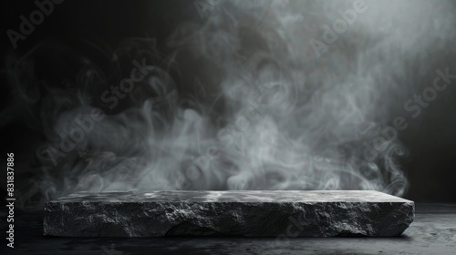 Wisps of ethereal smoke envelop a mystical stone pedestal