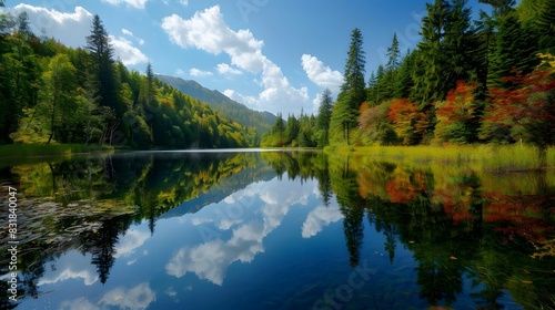 beautiful lake with forest