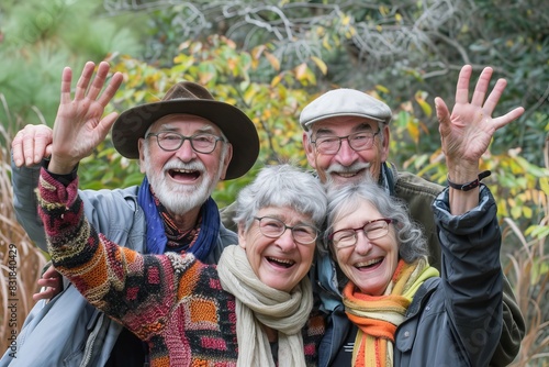 Group of senior friends laughing and having fun together in the park.