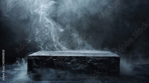 Swirling mist surrounds a mystical stone pedestal