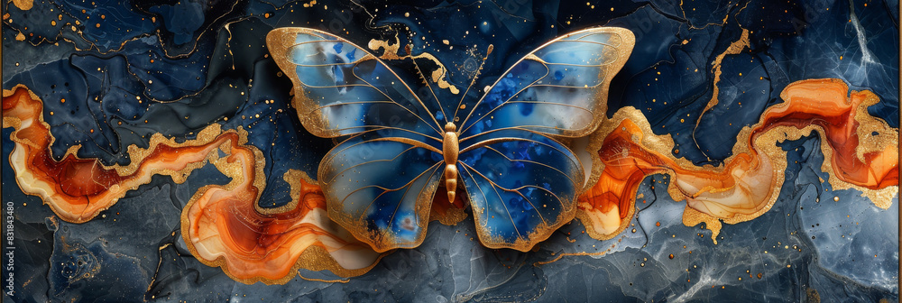 panel wall art, wall decoration, marble background with flowers and butterfly designs panel wall art, wall decoration, marble background with flowers and butterfly designs