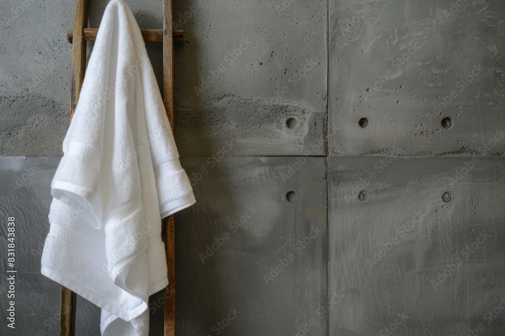 White towels in a vintage bathroom on a gray background.