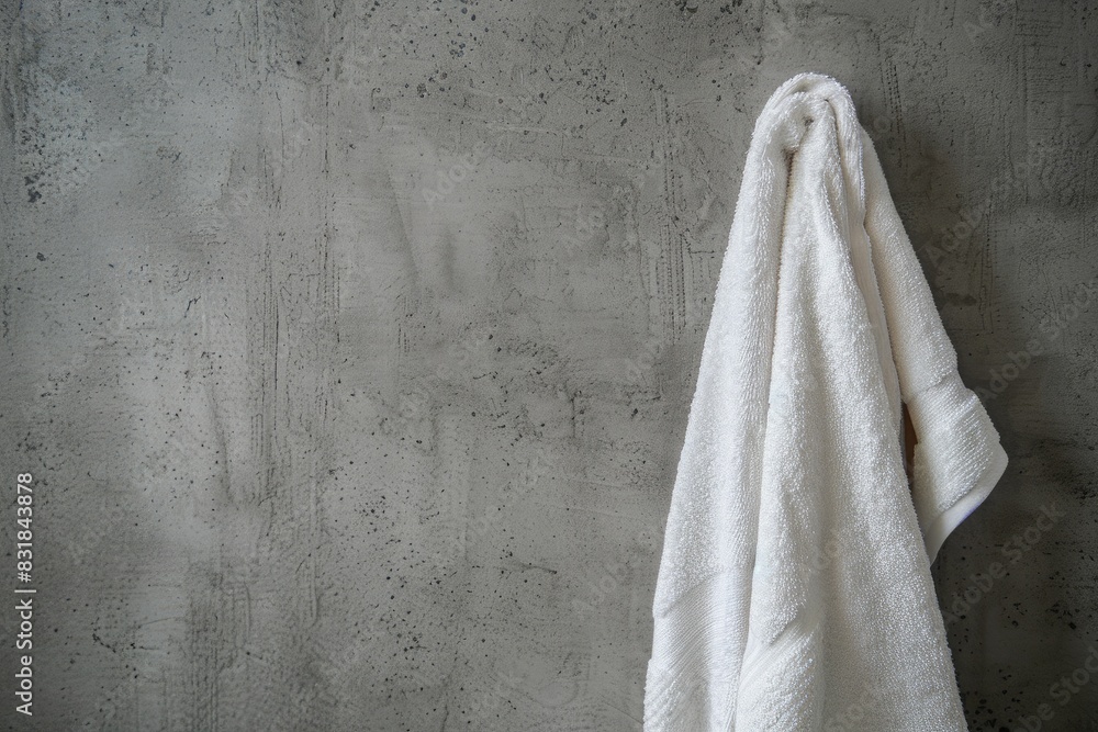 Fototapeta premium White towels in a vintage bathroom on a gray background.