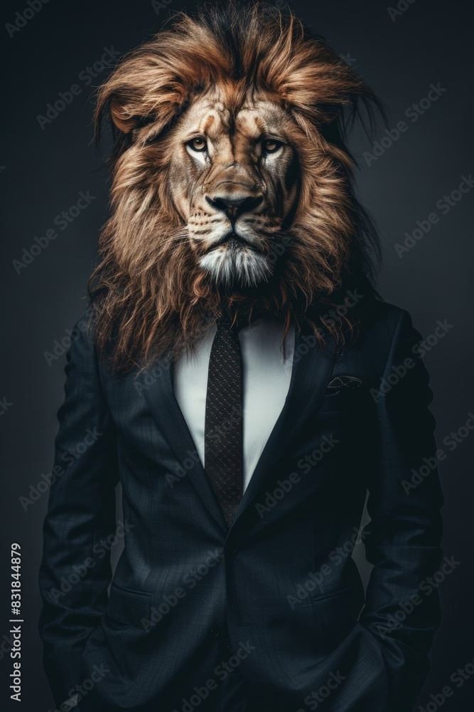 A lion wearing a luxurious and fashionable suit. A lion wearing a luxurious and fashionable suit.